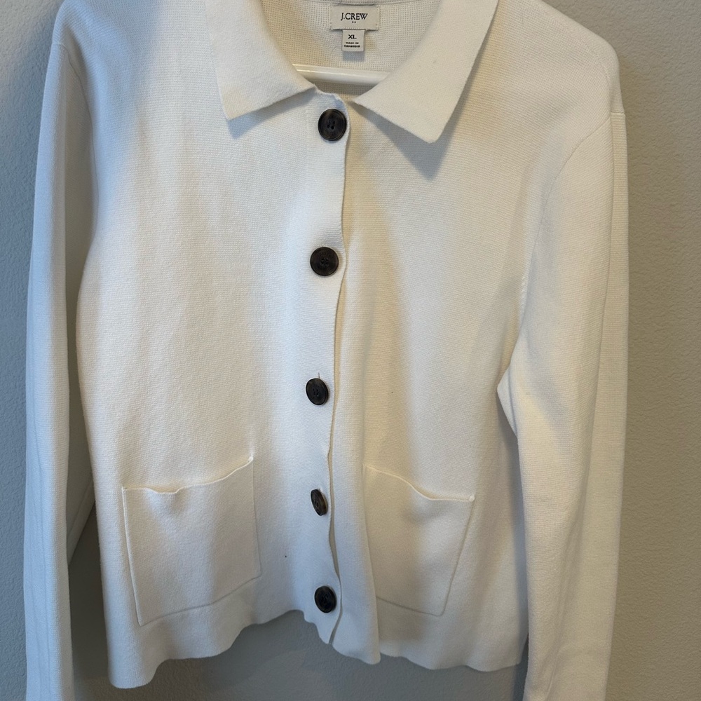 J. Crew White Cardigan with Black Buttons
